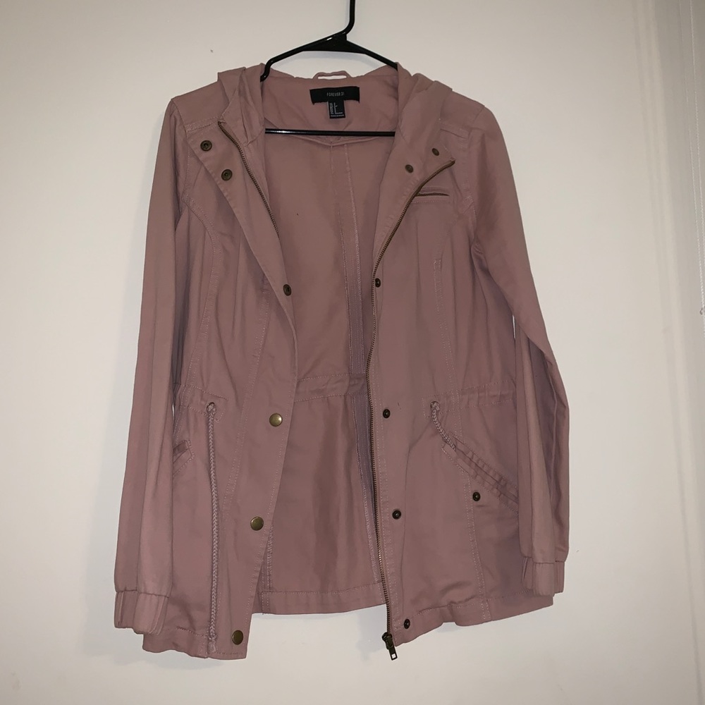 FOREVER 21 PINK LONG UTILITY JACKWT W HOOD